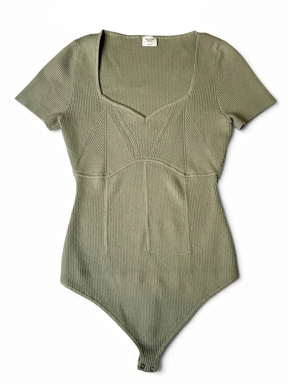 Abercrombie & Fitch Women’s L Green Ribbed Sweetheart Neck Bodysuit